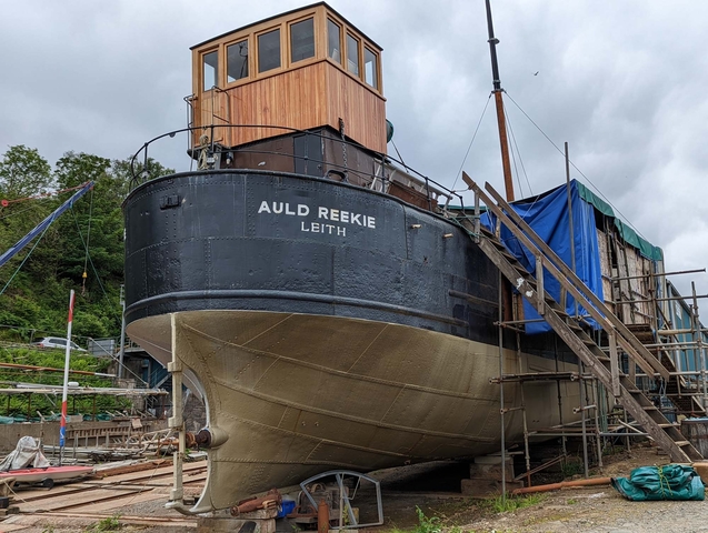 Auld Reekie (ex VIC27) under restoration at Crinan boatyard June 2022